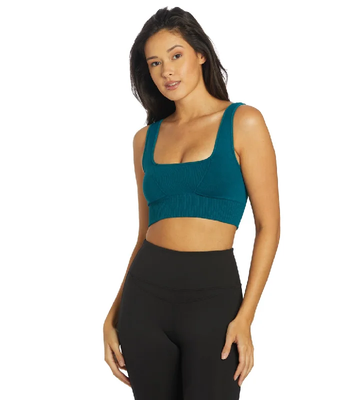 Free People Good Karma Square Neck Sports Bra Blue Grass